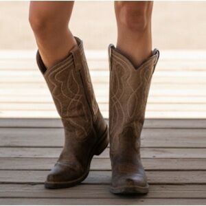 Brown Leather Suede Cowboy Boots Country Western Rodeo Farm Ranch Lady 10